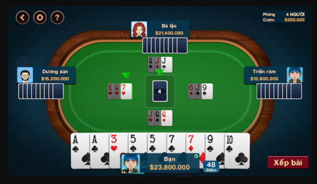 Phỏm (Tá Lả) tại OK365 – Đỉnh Cao Trí Tuệ và Chiến Thuật 3 Giao diện mô phỏng bàn chơi game bài phỏm tá lả tại OK365