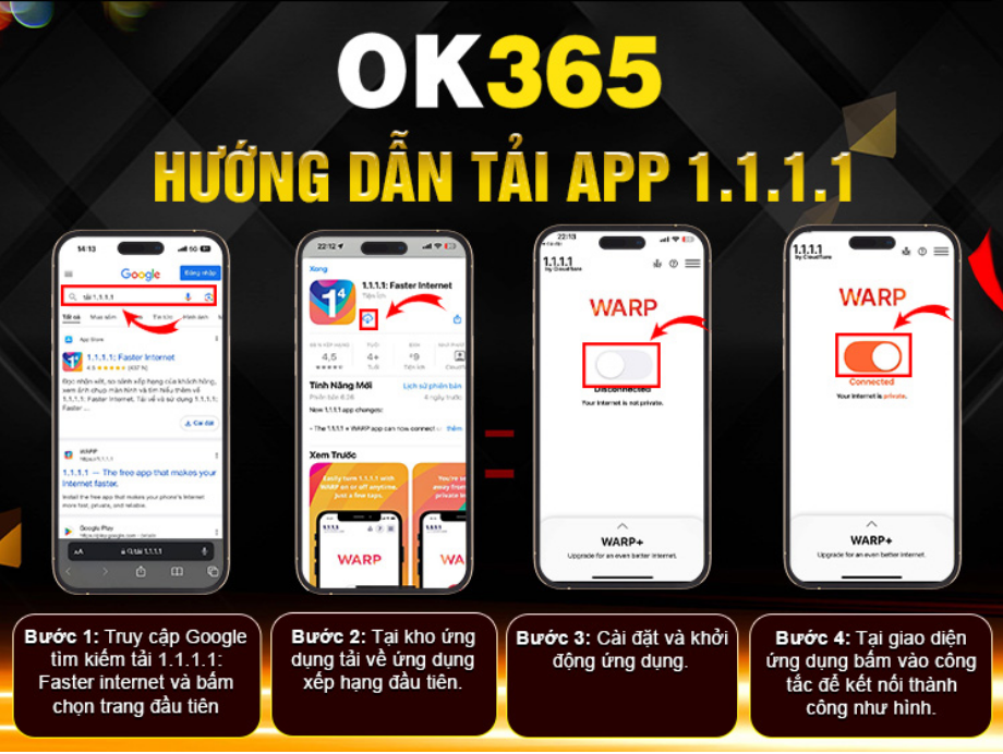 Hướng dẫn tải app OK365 vào thiết bị iOS/ Android/ PC 1 Khi tải app OK365 cũng cần cài đạt app 1.1.1.1